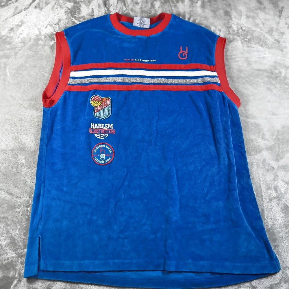 Vintage Harlem Globetrotters Jersey Mens XXL Blue Platinum Fubu Velour Shirt Y2K